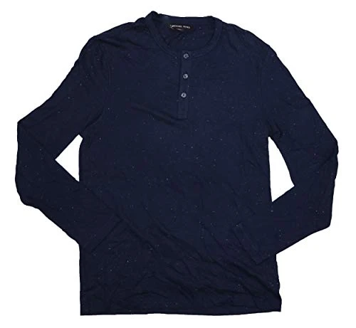 Long Sleeve Speckled Print Henley Shirt (Midnight, Large)