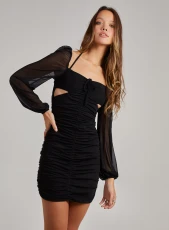 Long Sleeve Sweetheart Mini Dress  - 8  - Black