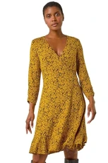Long Sleeve Tea Dress for Women UK Ladies Fit & Flare Skater Swing Wrap Stretchy Frill Autumn Winter Evening Cocktail Party Work Office Casual Knee Length - Amber Black - Size 14 Long Sleeve Tea Dress for Women UK Ladies Fit & Flare Skater Swing Wrap Stretchy Frill Autumn Winter Evening Cocktail Party Work Office Casual Knee Length - Amber Black - Size 14