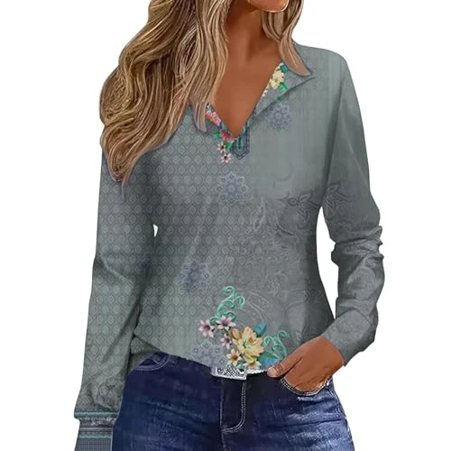 Long Sleeve Top for Women Vintage Floral Print Sweatshirts Casual Ethnic Style Blouse Fall Plus Size