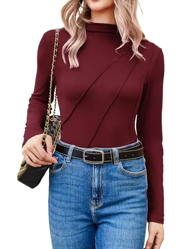 Long Sleeve Tops Women Turtle Neck Pullover Thermal Base Layers Polo Neck Plain Jumper Winter Casual Sweaters Wine Red S-XXL