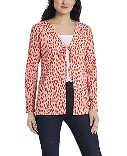 Long Sleeve V-Neck Tie Front Animal Textured Knit Cardigan - pink - Medium