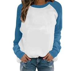 Long Sleeve Women's Sweatshirt Without Hood Pullover Solid Hooded Women's Pullover with Raglan Sleeves, Simple Top Women Autumn Winter Print Loose Casual Top, sky blue, XL