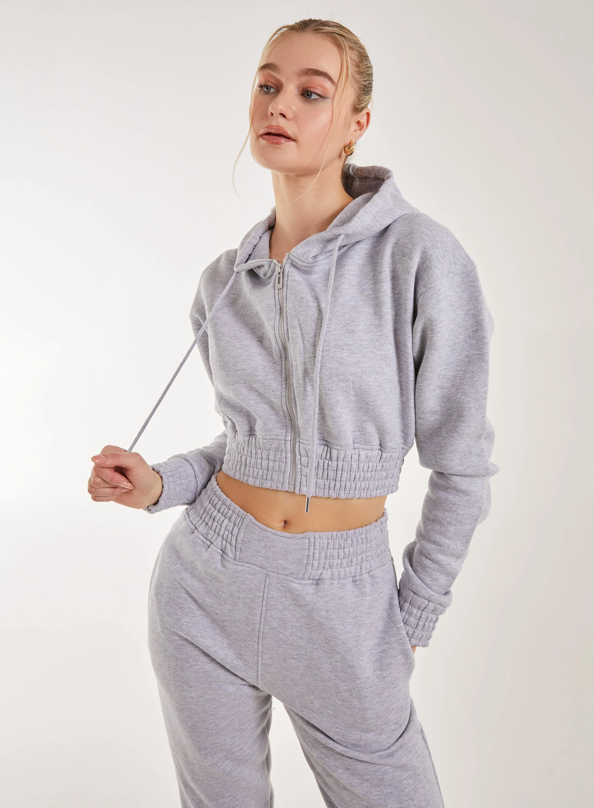 Long Sleeve Zip Up Hoody  - L  - Grey