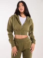 Long Sleeve Zip Up Hoody  - L  - KHAKI