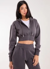 Long Sleeve Zip Up Hoody  - M  - Slate