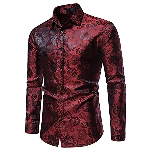 Long-Sleeved Lapel Rose Casual Winter and Print Autumn Men's Shirt Men Shirts Men's Casual Button Do