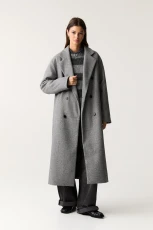 Long Soft Touch Coat - Grey marl