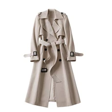 Long Trench Coat For Women Uk Loose Fit Double-Breasted Elegant Windbreake Coats With Belt Lapel Col