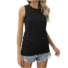 Long Vest Tops for Women Cotton Summer Pullover Tees Fitted Casual Crewneck/V Neck Sleeveless T-Shirts Ruched Tank Top Loose Soft Basic Shirts Size 8-16 UK Clearance