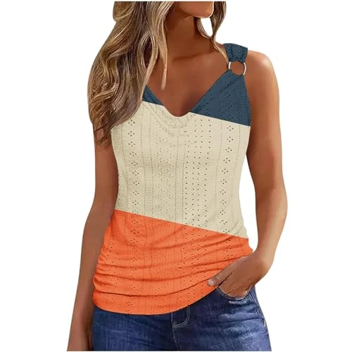 Long Vest Tops for Women UK Casual Eyelet Sleeveless Tops Loose Tanks Tees Cowl Neck Ruched Strap Blouse Elegant Shirts Party Holiday T Shirts Ladies Summer Outfits Clearance