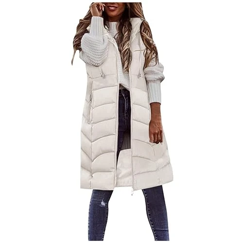 Longline Coats for Women UK Winter Warm Zip Up Jacket Fur Gilet Women's Parka Sleeveless Hooded Coat