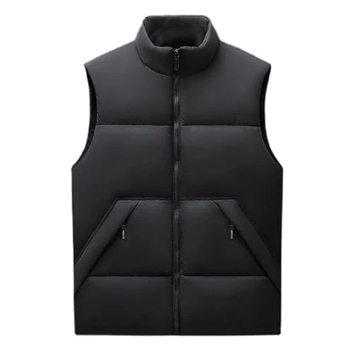 Loose Puffer Vest Men's Autumn and Winter Warm Down Cotton Vest Large Size Casual Gilets Coats Black XXX-Large