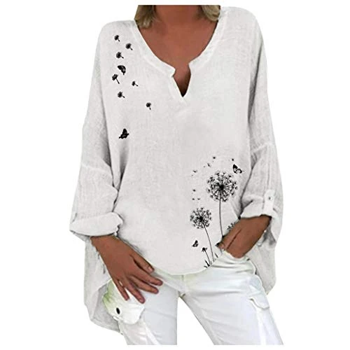 Loose V-Neck Floral Print Shirt Casual Women Blouse Plus Top Long Sleeve Oversized Women's Zen Blous