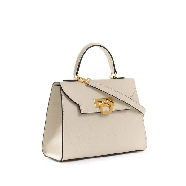 Loren leather handbag - Beige/Dark brown Soleil suede