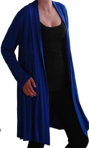 - Lorenza Square Lace Back Long Open Casual Jersey Waterfall Cardigan One Size Royal Blue