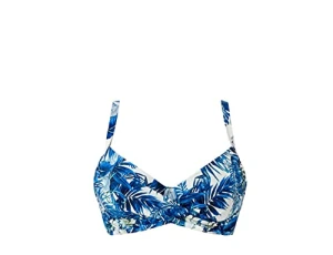 Loretta Women’s Swimming Costume Capri Draped Underwired Bikini Top Beach Dress (Blue, Size 32C)