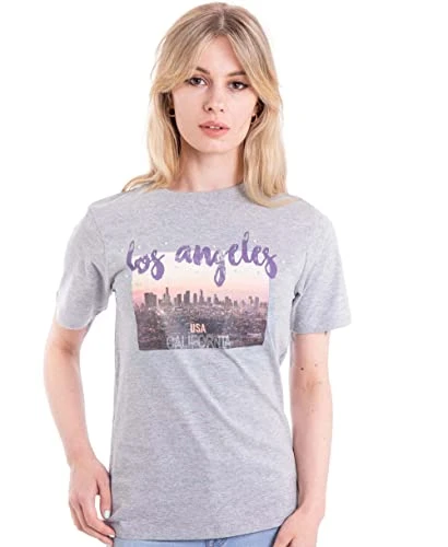 Los Angeles' Printed Jersey T-Shirt w/Pearls, Grey, 8, 10604-GRY-08