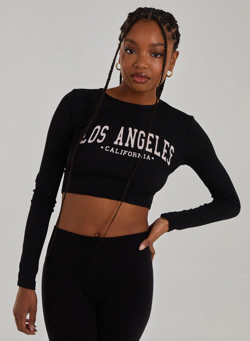 Los Angeles Varsity Print Top  - M  - Black