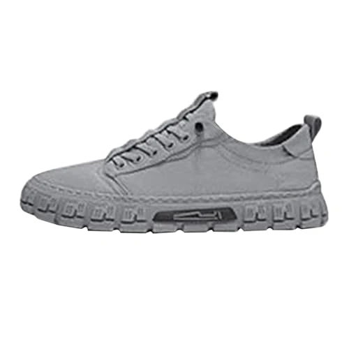Low Shoes Men's Canvas Low-Top Trainers Outdoor Sports Shoes Fashion Hiking Shoes for Men with Lacing Trainers Lightweight Fitness Shoes Comfortable Running Shoes Flat Sole Leisure Shoes, gray, 9 UK