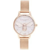 Lucky Bee & Rose Gold Mesh Glitter Watch