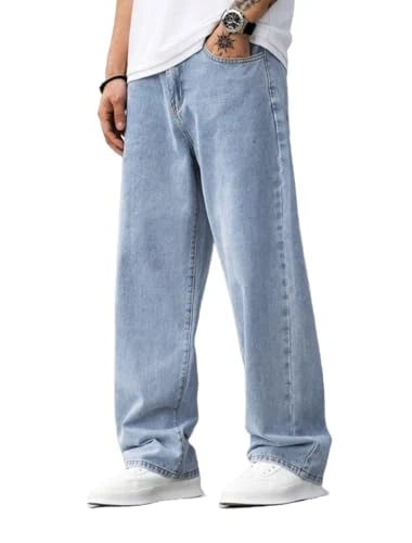 LuminBlaze Baggy Men's Jeans Y2K Streetwear Vintage Loose Fit Jeans Denim Trousers Loose Fit Jeans and Straight Cut, blue, XXL Plus