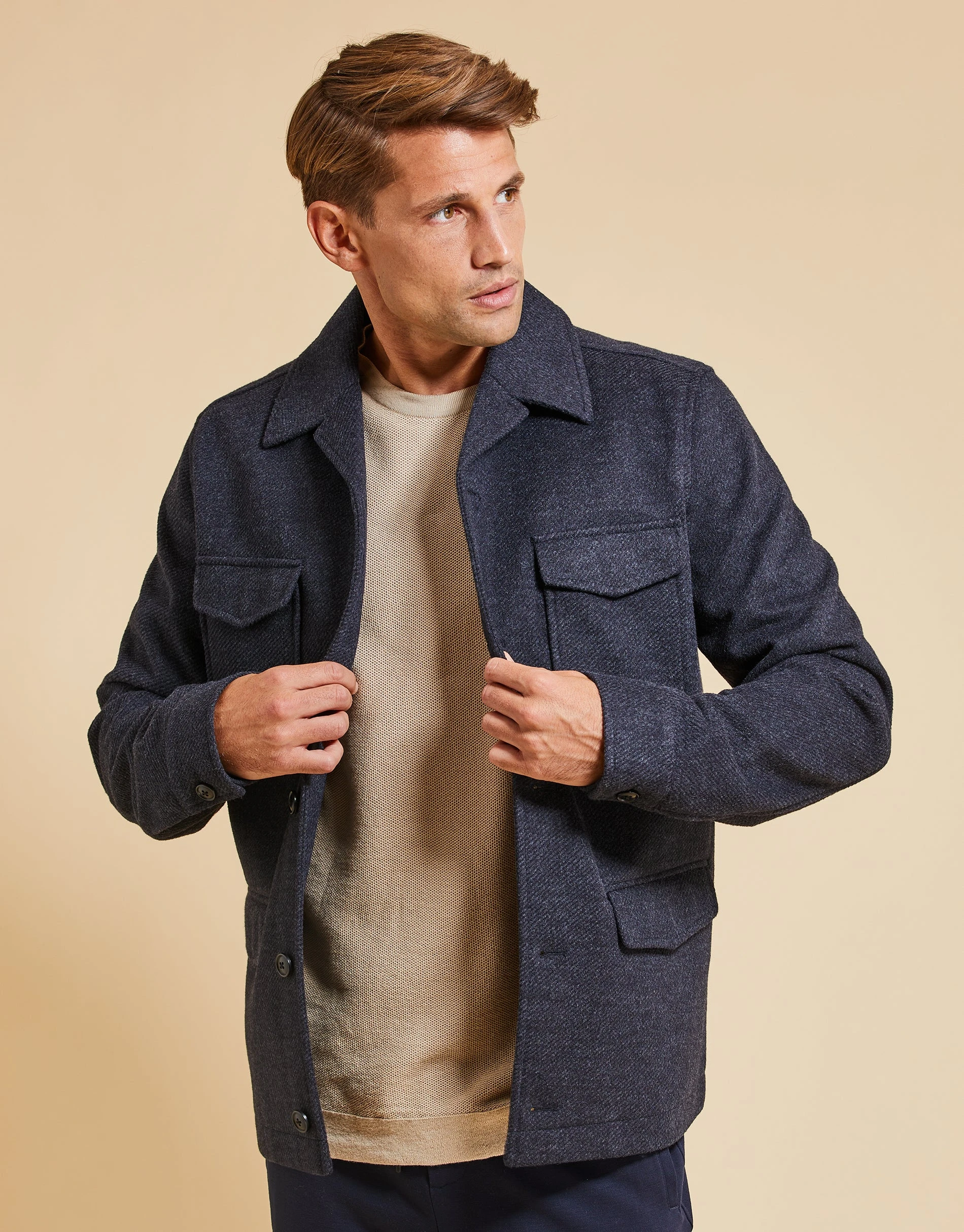 Luxe Men's Charcoal Revere Collar Shacket