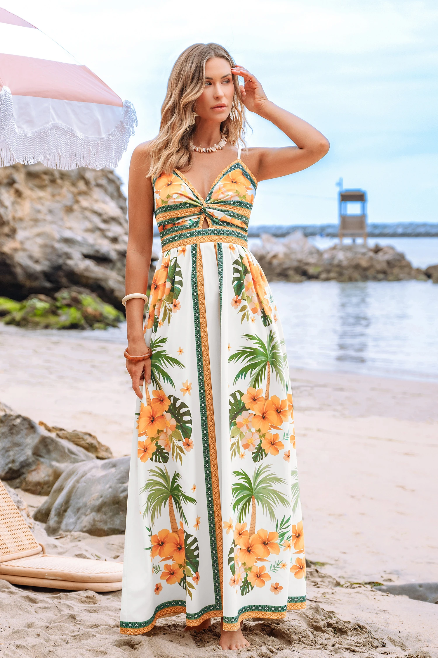 Luxe Resort Tropical Maxi Dress - White
