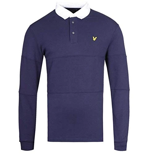 Lyle and Scott Mens Long Sleeve Rugby Polo Shirt - Lambswool - XL Navy