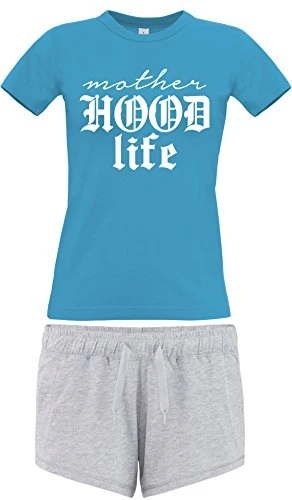 M Sapphire Womens Fitted and Heather Grey Shorts Pyjama Set Motherhood Life with White Print