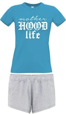M Sapphire Womens Fitted and Heather Grey Shorts Pyjama Set Motherhood Life with White Print
