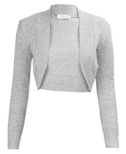 M98 New Womens Cropped Metallic Bolero Long Sleeve Party Lurex Shrug Ladies Knitted Plus Size Evenin