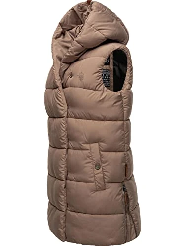 Madilynaa Women's Fashionable Quilted Outdoor Vest Oversized with Hood XS - XXL, Dark taupe, L