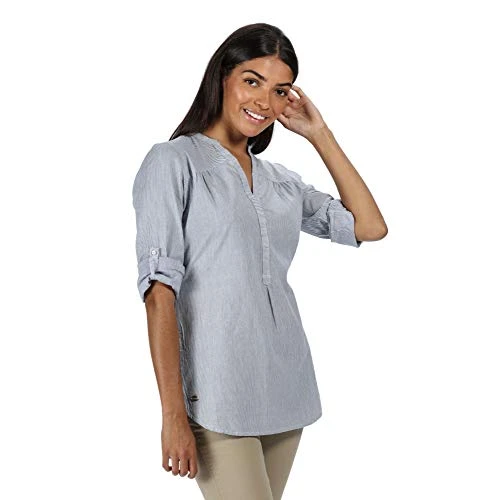 Maelie 100% Organic Cotton Ecological Long Sleeve Elongated Blouse with V Neck Open Shirts Women