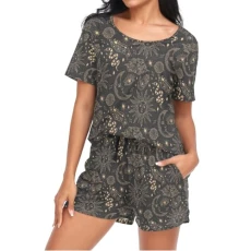 Magical Celestial Sun Moon Planet Womens Pyjamas Sets Short Sleeves, Ladies Pajamas Pjs Set Loungewear with Pocket Size L