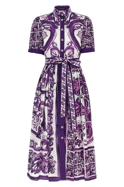 Maiolica print chemisier dress - Purple