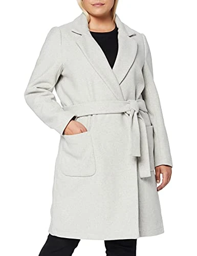 Maison Women's Wool Wrap Coat with Belt Jacket, (Grey Melange A), X-Large