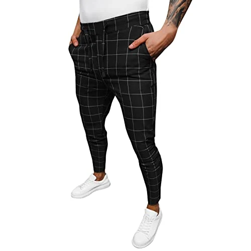 Male All Matching Casual Plaid Drawstring Slim Fit Leggings Pants Sport Shopping Fashion Pants Fitne