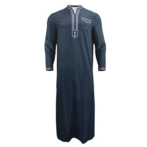 Male Casual Arab National Print Robe V Neck Long Sleeve Split Hem Blouse Robe Formal Shirts Men's Robes