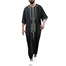 Male Casual Striped Print Robe V Neck Middle Sleeve Split Hem Blouse Robe Eggplant Dress Shirt Mens Men's Robes Black Male Casual Striped Print Robe V Neck Middle Sleeve Split Hem Blouse Robe Eggplant Dress Shirt Mens Men's Robes Black
