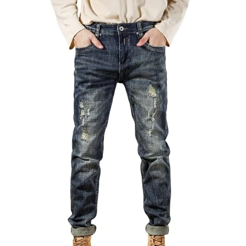 Male Classic Blue Jeans Embroidered Casual Trousers Loose Straight Leg Long Trousers Men's Trousers Stretch, blue, W30