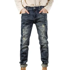 Male Classic Blue Jeans Embroidered Casual Trousers Loose Straight Leg Long Trousers Men's Trousers Stretch, blue, W30