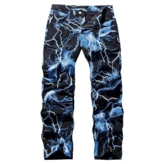 Male Printed Tie Dyed Jeans for Men Women Street Trend Loose Straight Leg Trousers Jeans Men, black, XL