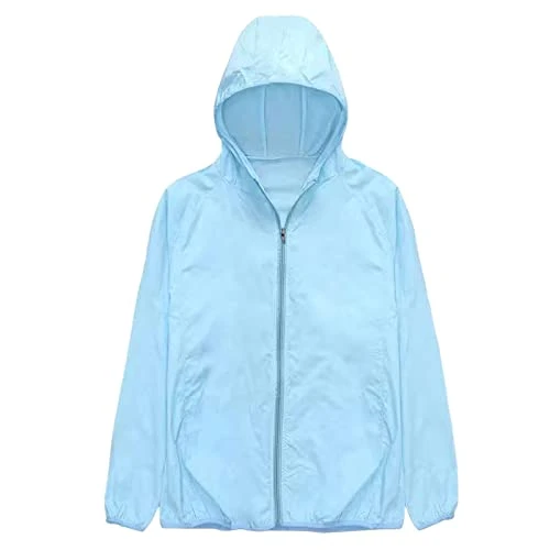 Male Solid Color Hooded Sunwear Jacket, Lightweight Slim Fit Sports Outdoor Long Sleeve Zip Jacket Jackets Men Quilted Men's Sports Jacket Men Rain Jacket Men Waterproof, blue, L
