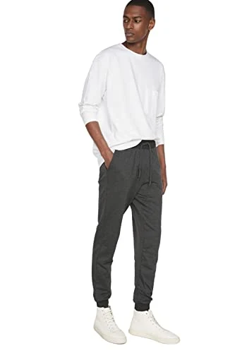 Man Basic Normal Waist Elastic Cuff Jogger Tracksuit Bottoms