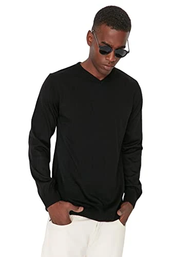 Man Basic Regular fit Basic V Neck Knitwear Sweater Schwarz