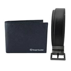 Man Gift Box, Black and Brown Reversible Shortening Belt Set and Black Wallet in Genuine leather