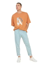 Man High Waist Straight Leg Relaxed Jeans Blue