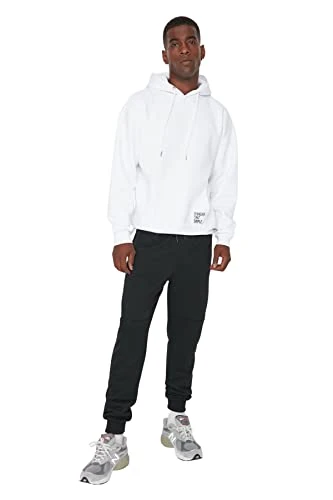 Man Normal Waist Elastic Cuff Regular Tracksuit Bottoms Schwarz