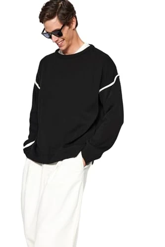 Man Oversize Basic Crew Neck Knitwear Sweater Schwarz